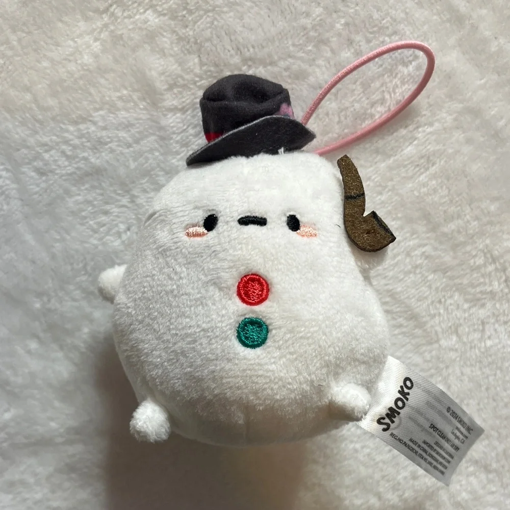 Smoko White snowman with smokeePlush Keychain with Hat - Picture 1 of 9
